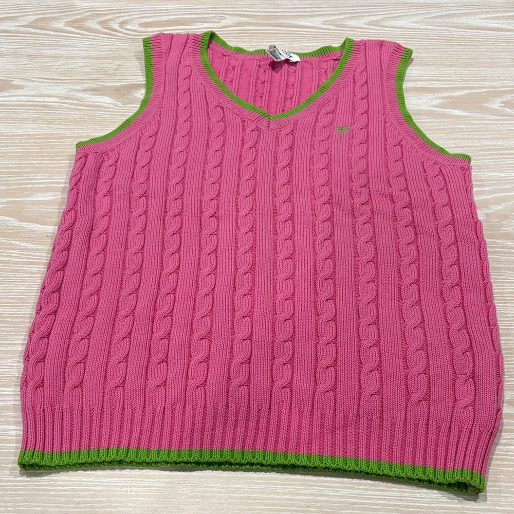 Lilly Pulitzer Pink and Green Cable Knit Sweater Vest sz M